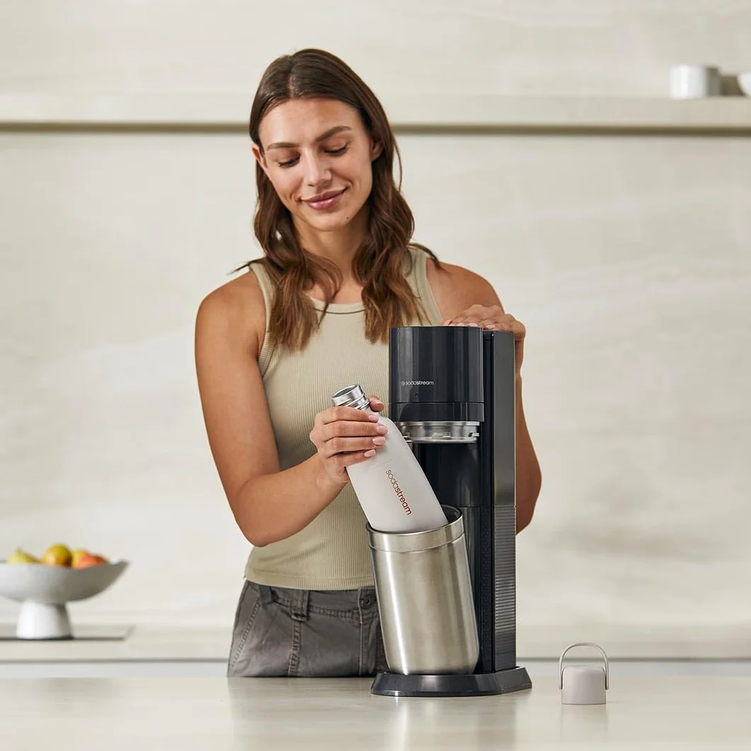 SodaStream Fizz&go Cool 0,9 l metalowa butelka piaskowa, nadaje się do mycia w zmywarce, kompatybilna z Duo, E-Duo, Terra itp., utrzymuje ciepło i zimno do 12 godzin, nie zawiera BPA, 1 sztuka