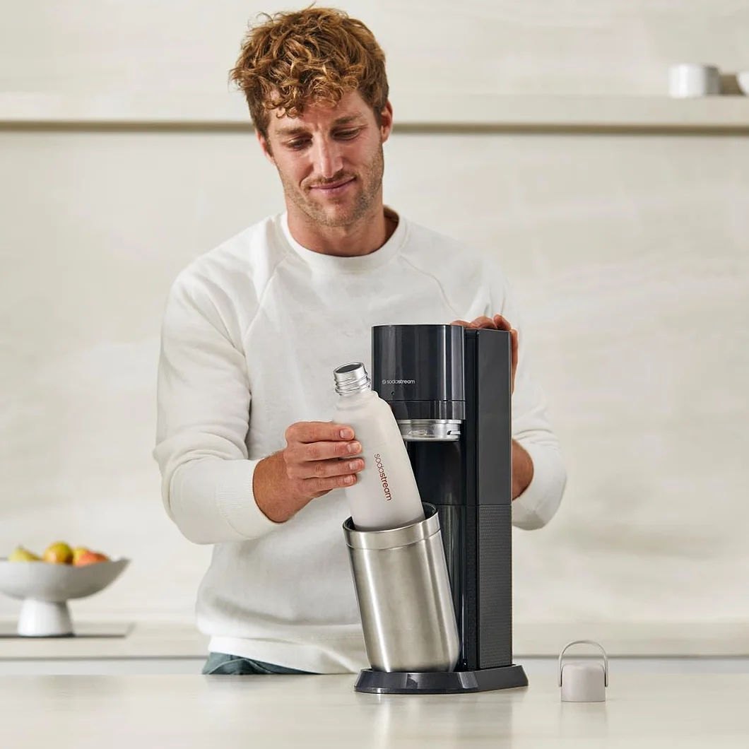 Sodastream Fizz&go Cool butelka ze stali nierdzewnej 0,9 l, kompatybilna z DUO, E-DUO, TERRA, ENSO, ART, GAIA, z podwójnymi ściankami, izolowana, utrzymuje ciepło i zimno do 12 h, kolor: Storm Blue, 1