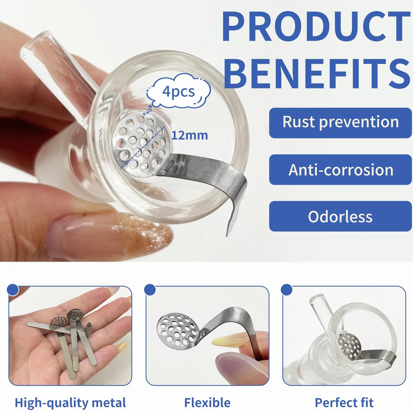 Zestaw 4 Głowic Szklanych Ø18,8 mm z 4 Metalowymi Sitkami 12 mm – Akcesoria do Fajki Wodnej i Chillum, Odpowiednie dla Bonga Szklanego i Precoolera, łatwe w Czyszczeniu i Przenoszeniu, Praktyczny