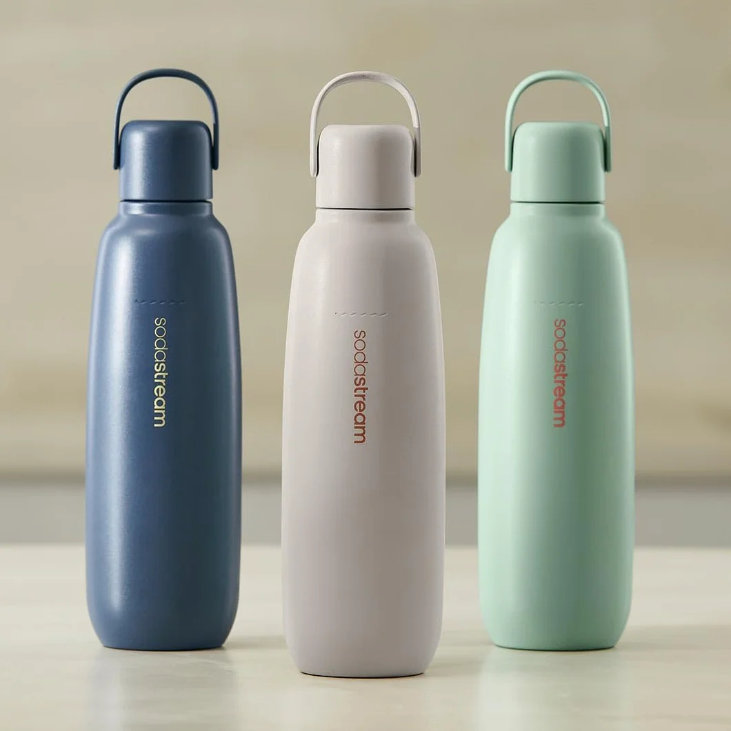 SodaStream Fizz&go Cool 0,9 l metalowa butelka piaskowa, nadaje się do mycia w zmywarce, kompatybilna z Duo, E-Duo, Terra itp., utrzymuje ciepło i zimno do 12 godzin, nie zawiera BPA, 1 sztuka